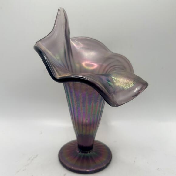 VTG Fenton Art Glass Amethyst Iridescent Violet Satin 7" Jack-in-the-Pulpit Vase - Picture 3 of 10